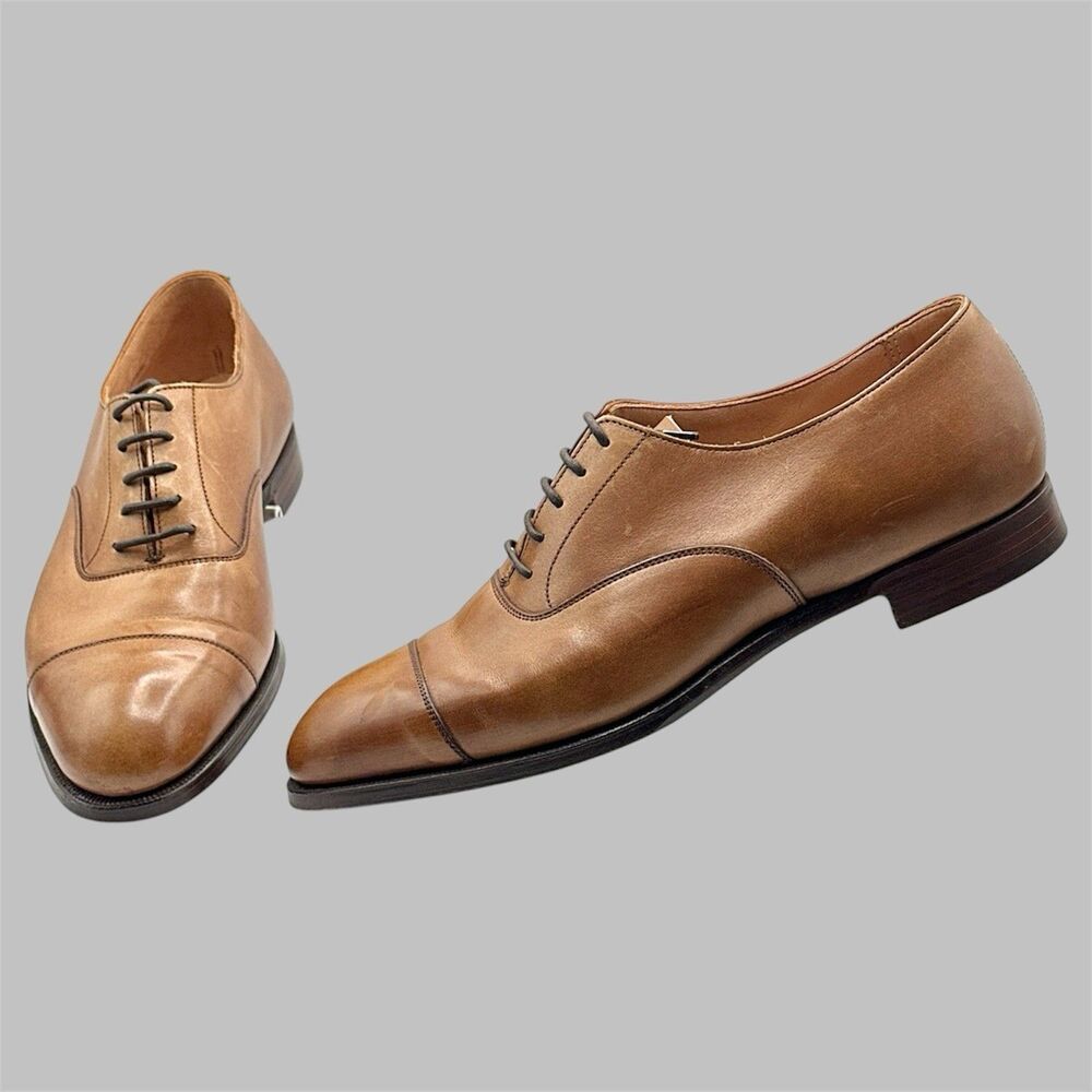 Crockett & Jones Whitehall Oxford Shoes Size UK 9.5D Tan Leather Cap-Toe US 10.5